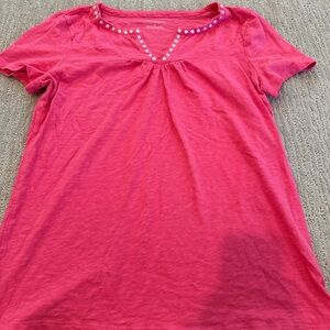Talbots Pink Short Sleeve Top with Studded Neckline